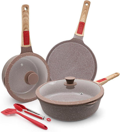 Keramik Topf und Pfannenset 7-Teilig Antihaft 28cm Deckel Griffe
