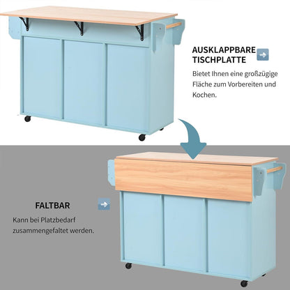 Klappbare Kücheninsel Blau mit Schubladen & Ablage