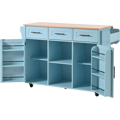 Klappbare Kücheninsel Blau mit Schubladen & Ablage