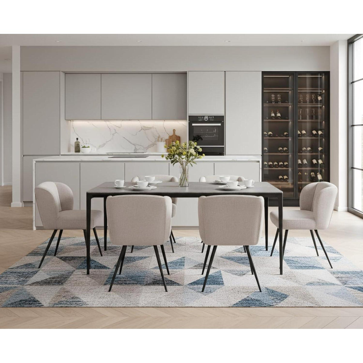 Esszimmerstühle 2er Set Modern Beige Leinen & Metallbeine