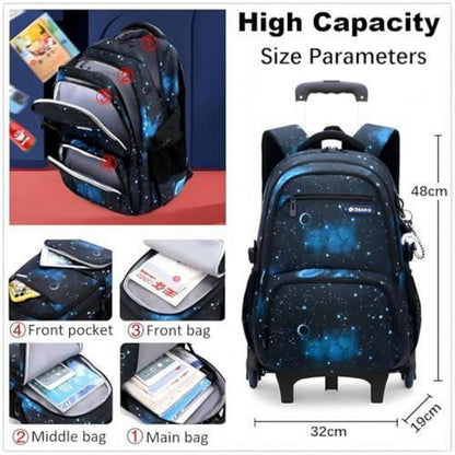Trolley Schulranzen für Jungen – Abnehmbarer Rucksack mit Rollen, Blau