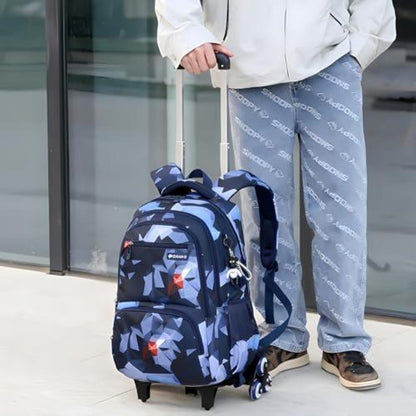 Trolley Schulranzen für Jungen – Abnehmbarer Rucksack mit Rollen, Blau