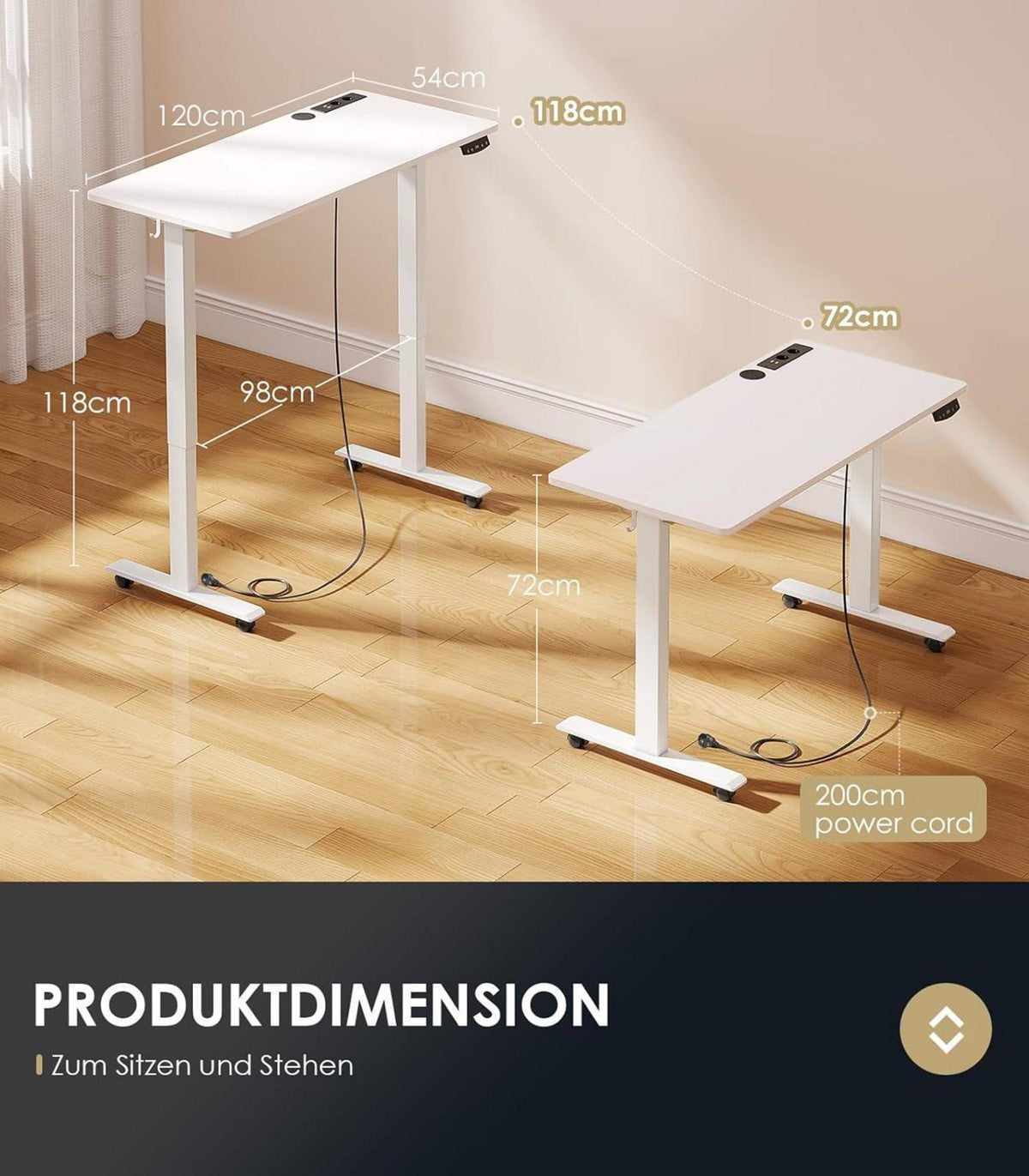 Höhenverstellbarer Schreibtisch 120cm Elektrisch USB Standing Desk mit Memory Funktion
