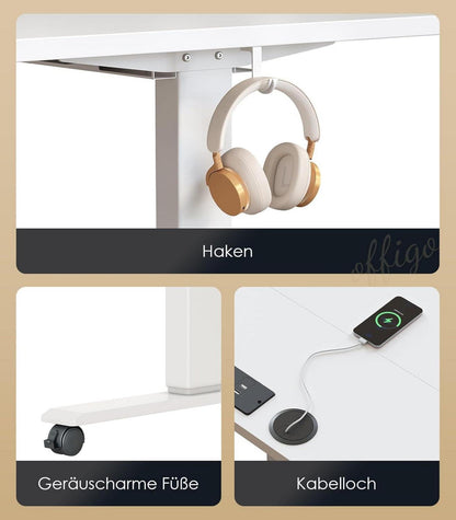 120cm Höhenverstellbarer Schreibtisch Elektrisch USB Memory White