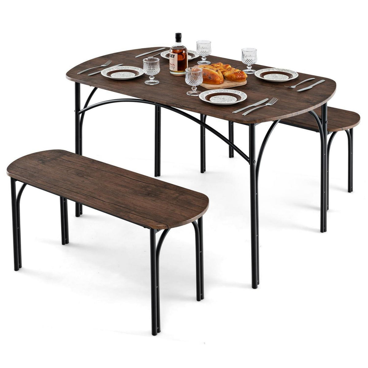 Esstisch Set 3-teilig mit Bänken – Rustikales Braun