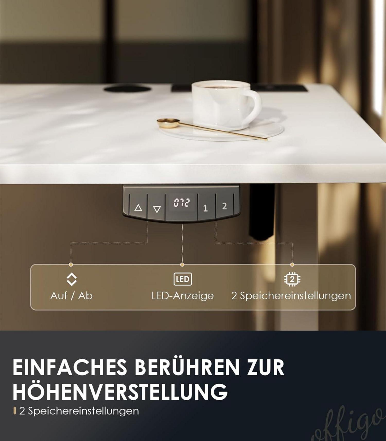 Höhenverstellbarer Schreibtisch 140cm Elektrisch mit USB und Memory