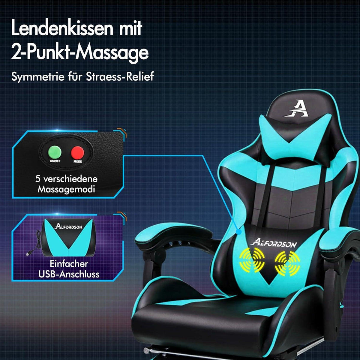 Ergonomischer Gaming-Stuhl mit Massagefunktion und