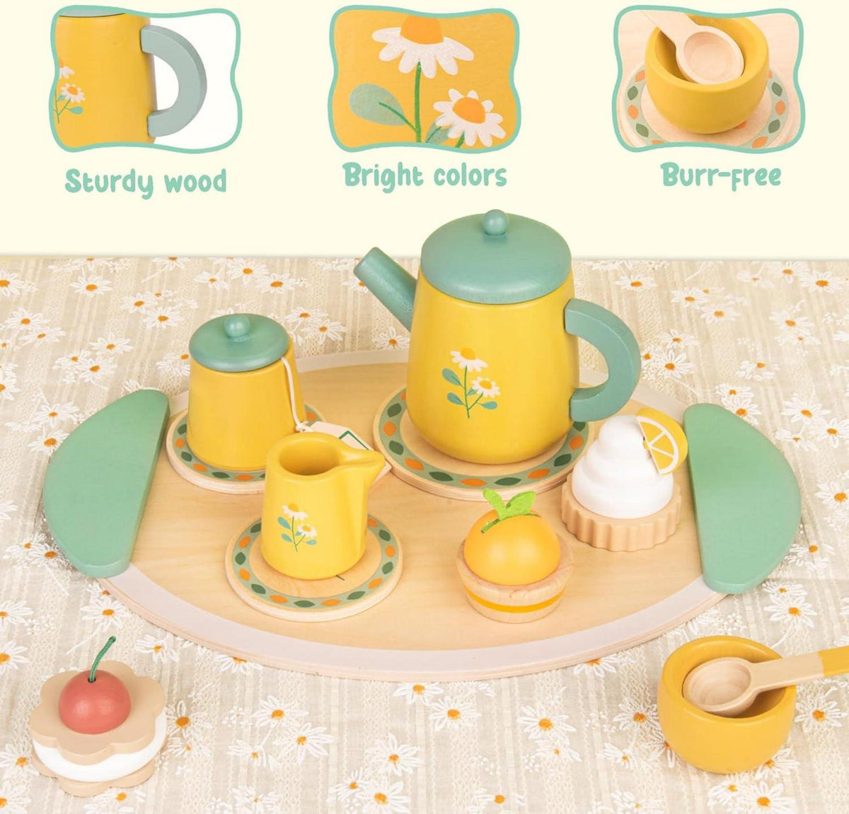 Teeservice Holzspielzeug für Kinderküche, Rollenspiel Zubehör
