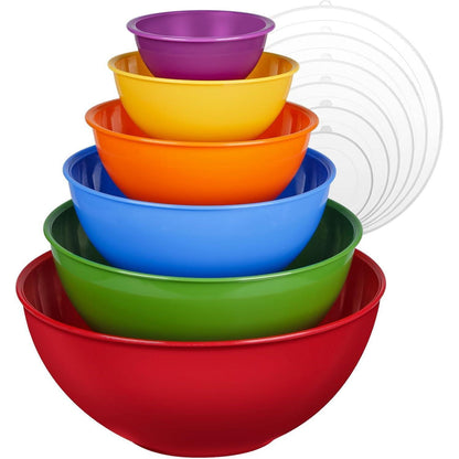 12-teiliges Salatschüssel Set mit Deckel – Rührschüsseln Kunststoff rot