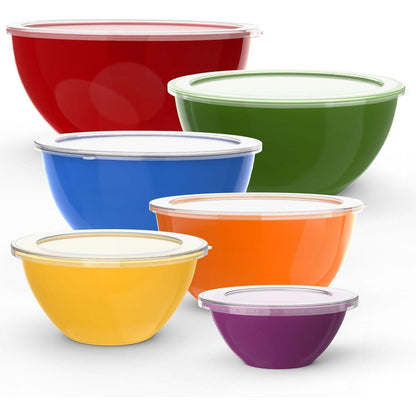 12-teiliges Salatschüssel Set mit Deckel – Rührschüsseln Kunststoff rot