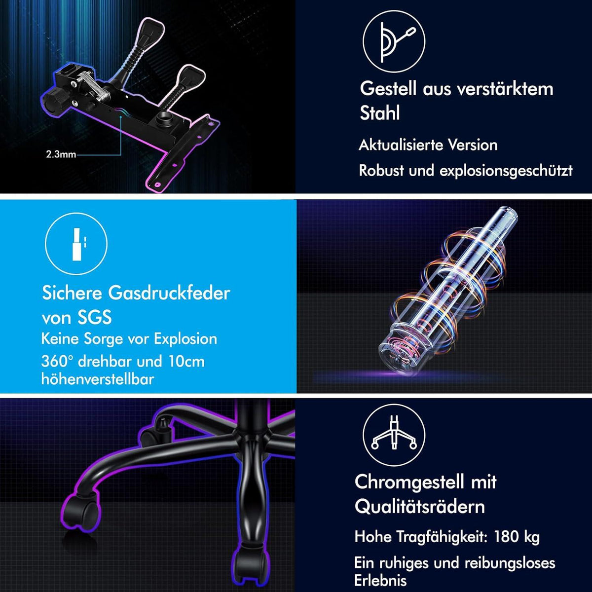 Ergonomischer Massage-Gaming-Stuhl mit Fußstütze, Rot, 180 kg Tragkraft