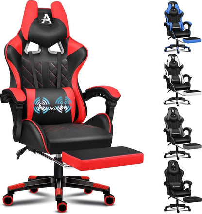 Ergonomischer Gaming-Stuhl mit Fußstütze und Lendenkissen
