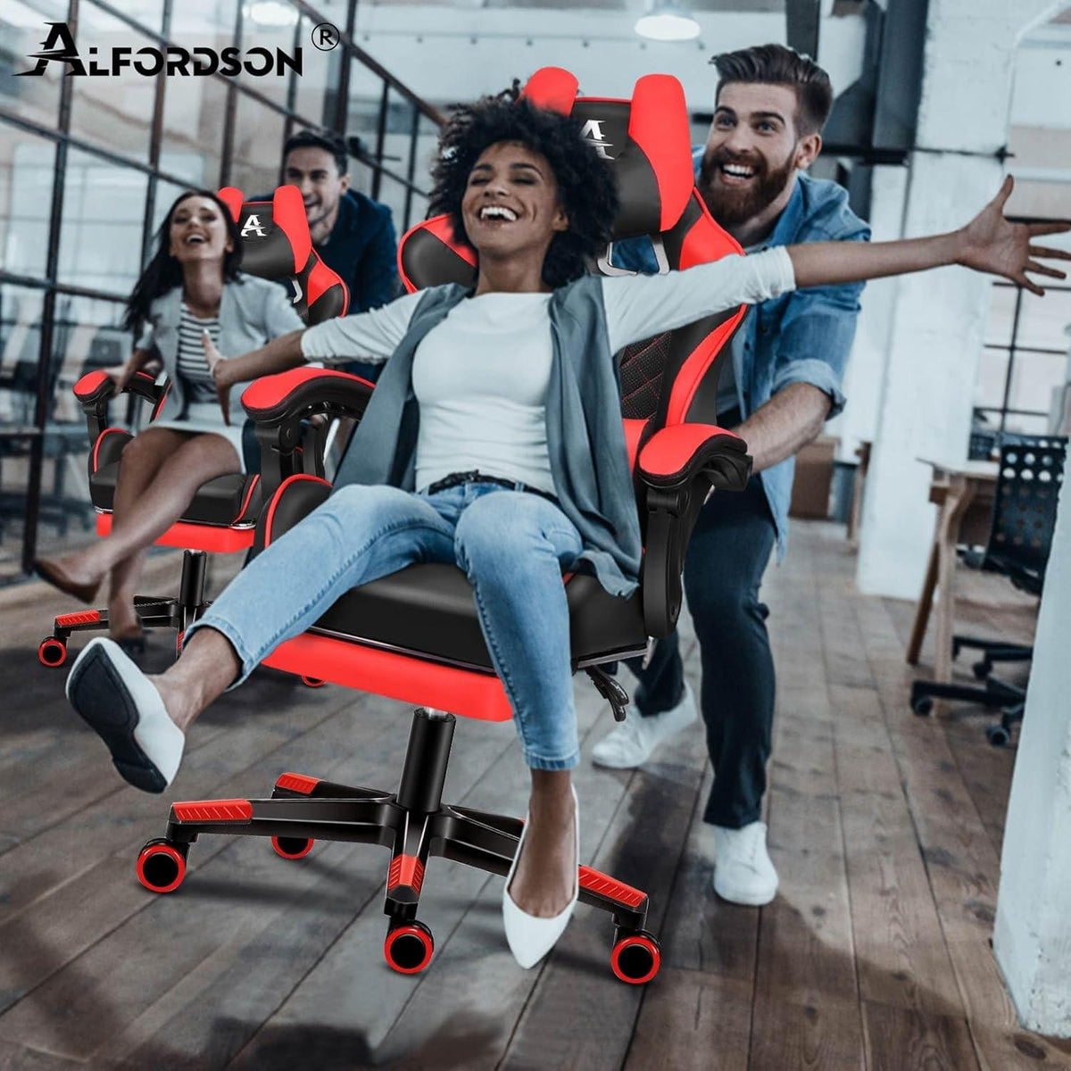 ALFORDSON Bequemer Gaming-Bürostuhl mit Fußstütze und