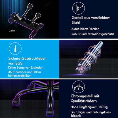 ALFORDSON Gaming-Stuhl 150° Neigung PU-Leder Fußstütze höhenverstellbar