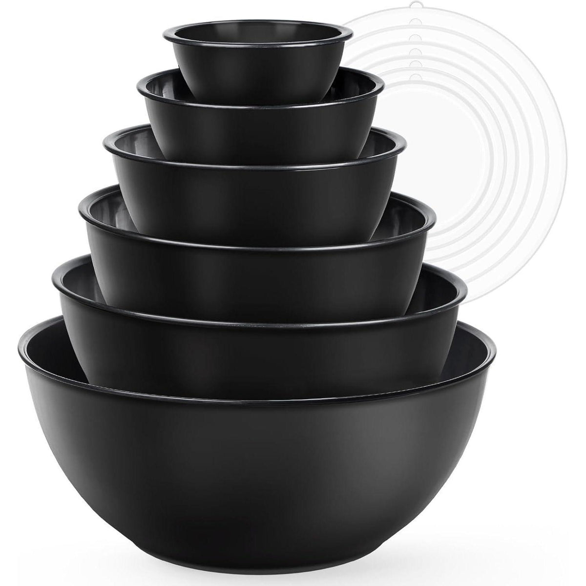 12-teiliges Salatschüssel Set mit Deckel – Rührschüsseln Schwarz