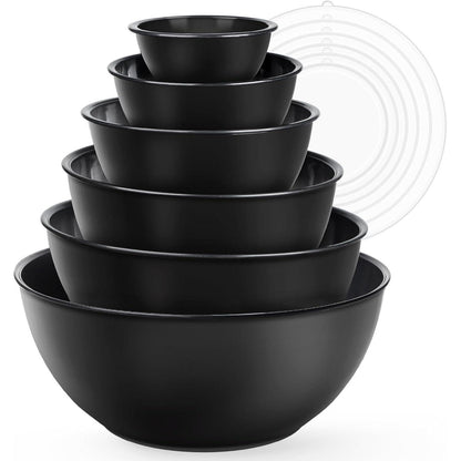 12-teiliges Salatschüssel Set mit Deckel – Rührschüsseln Schwarz