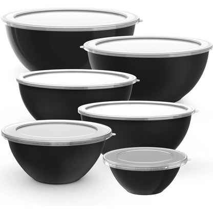 12-teiliges Salatschüssel Set mit Deckel – Rührschüsseln Schwarz