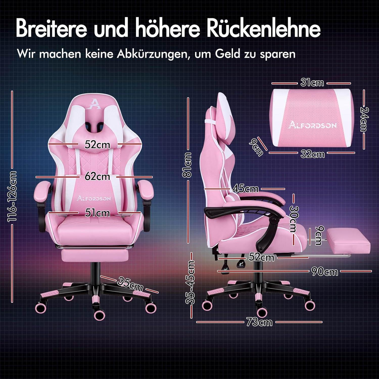 Premium Gaming Stuhl mit Fußstütze und Lordosenstütze