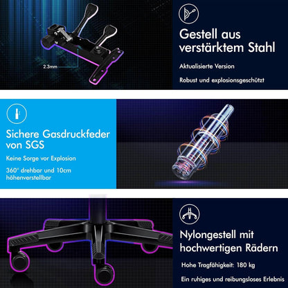 Gaming-Stuhl Schwarz Ethan Serie Fußstütze ergonomisches Design 150° Neigung 180