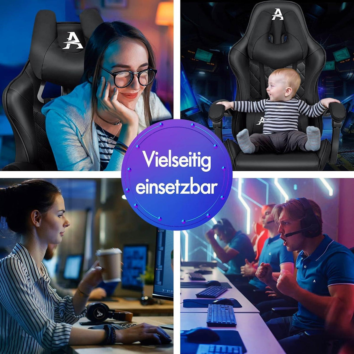 Gaming-Stuhl Schwarz Ethan Serie Fußstütze ergonomisches Design 150° Neigung 180