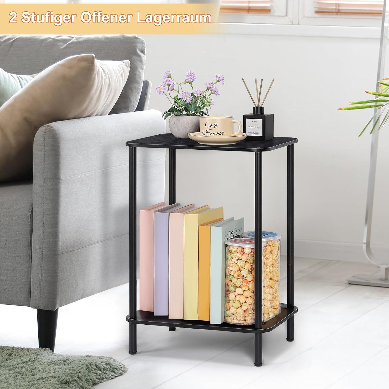 smusei Nachttisch Set 2-Stufig Schwarz Modern Sofatisch 40x32x55cm