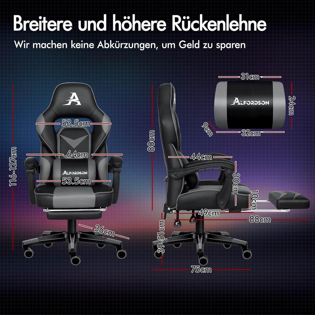 Gaming-Bürostuhl mit ergonomischer Unterstützung und