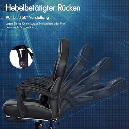 Gaming-Bürostuhl mit ergonomischer Unterstützung Fußstütze Grau