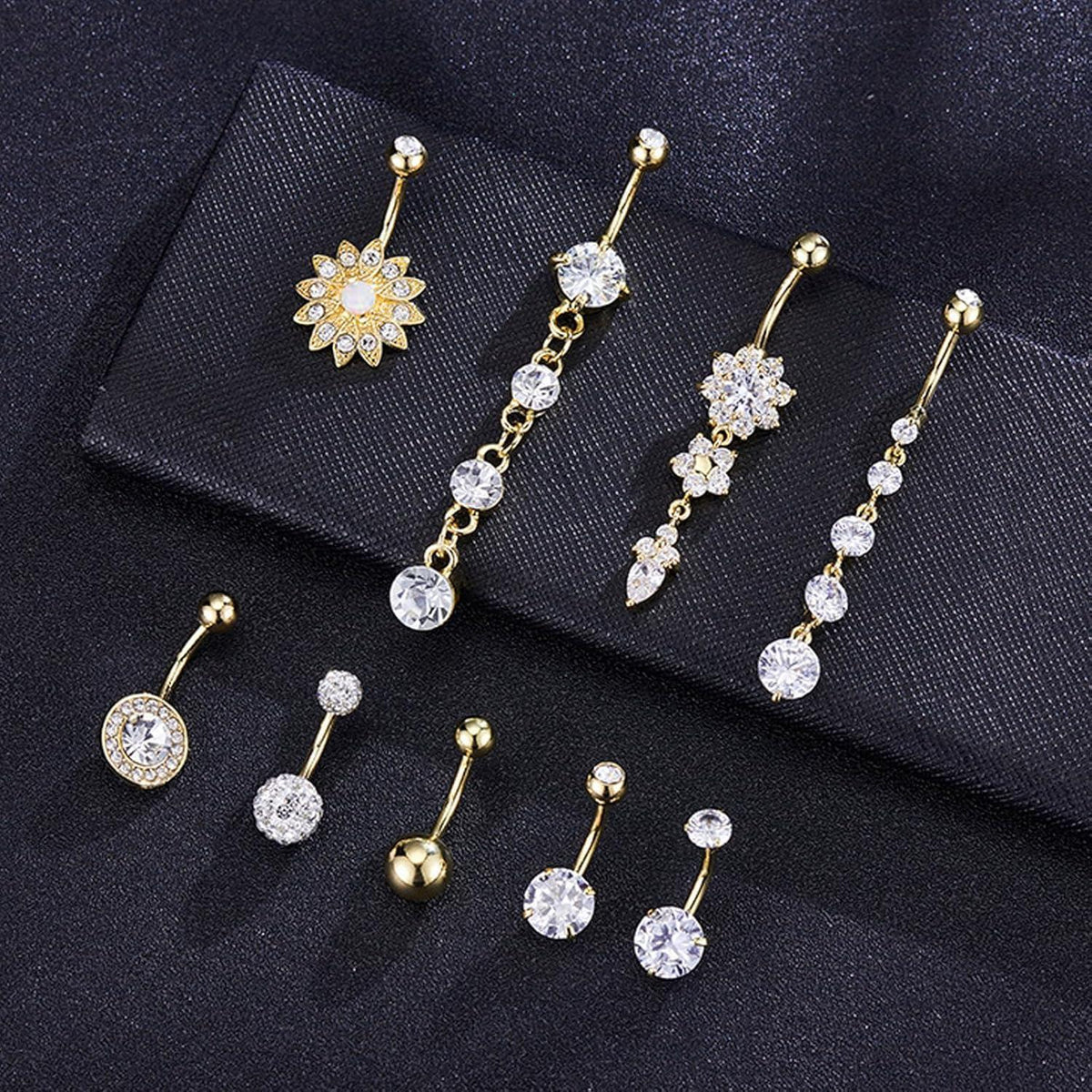10er Set Bauchnabelpiercing Schmetterling Herz Blume Gold