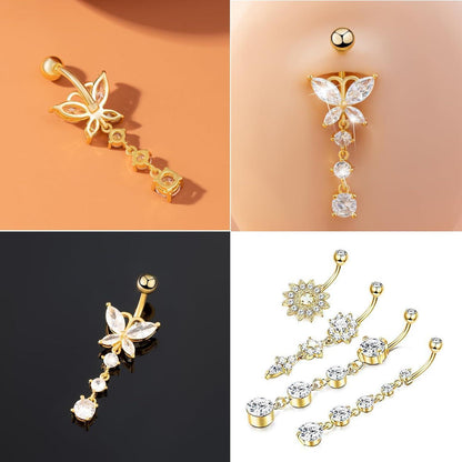 10er Set Bauchnabelpiercing Schmetterling Herz Blume Gold