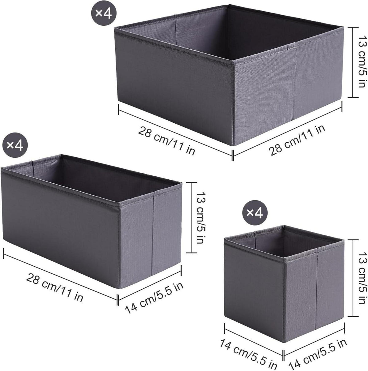 TYEERS Schubladen Organizer 12er-Set Dunkelgrau Stoff
