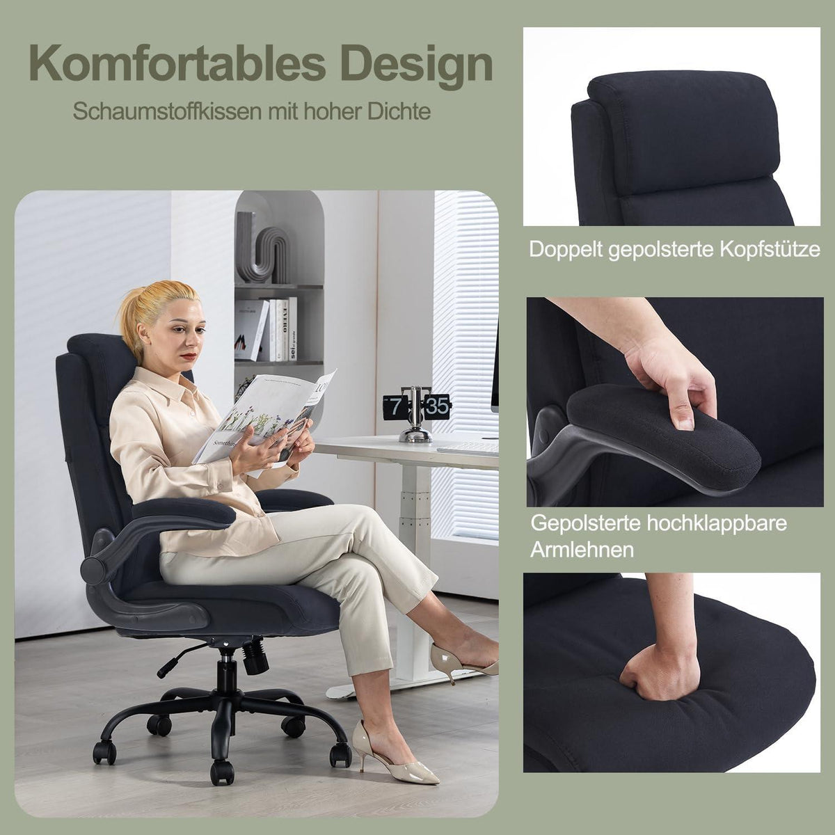 Ergonomischer Bürostuhl mit Rückenlehne und Armlehne - Schwarz