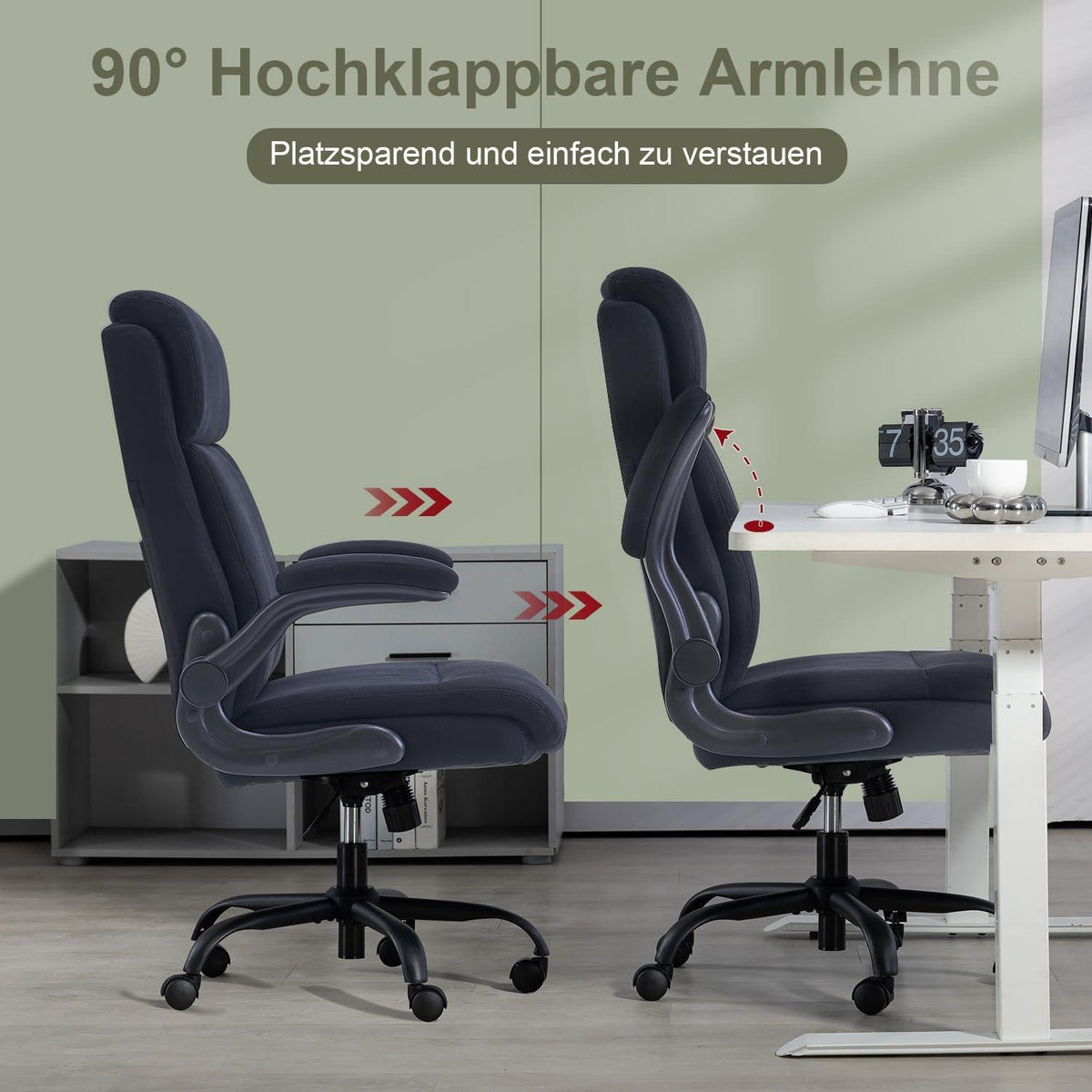 Ergonomischer Bürostuhl Schwarz Hochklappbare Armlehne 150kg