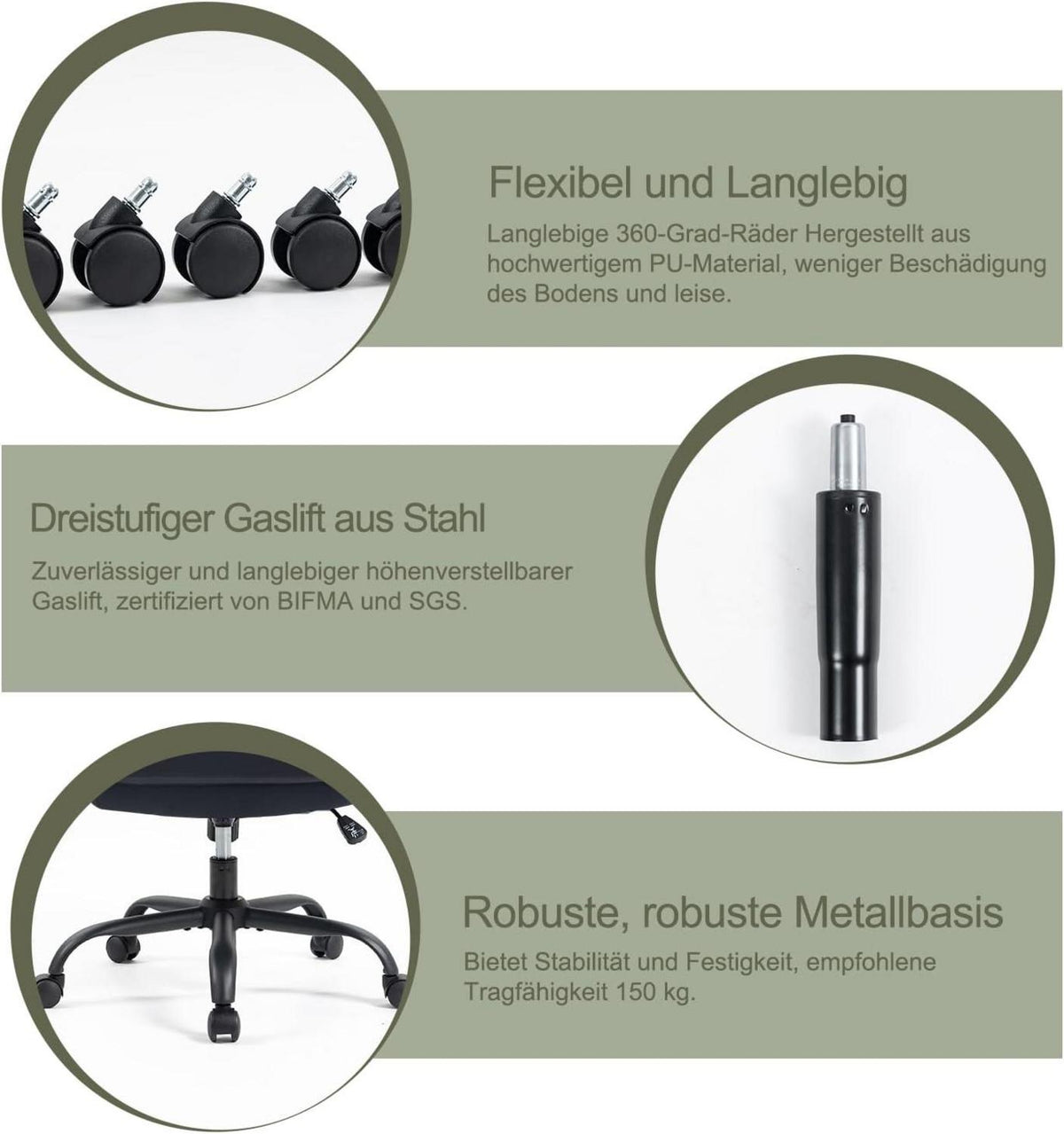 Ergonomischer Bürostuhl mit Rückenlehne und Armlehne - Schwarz