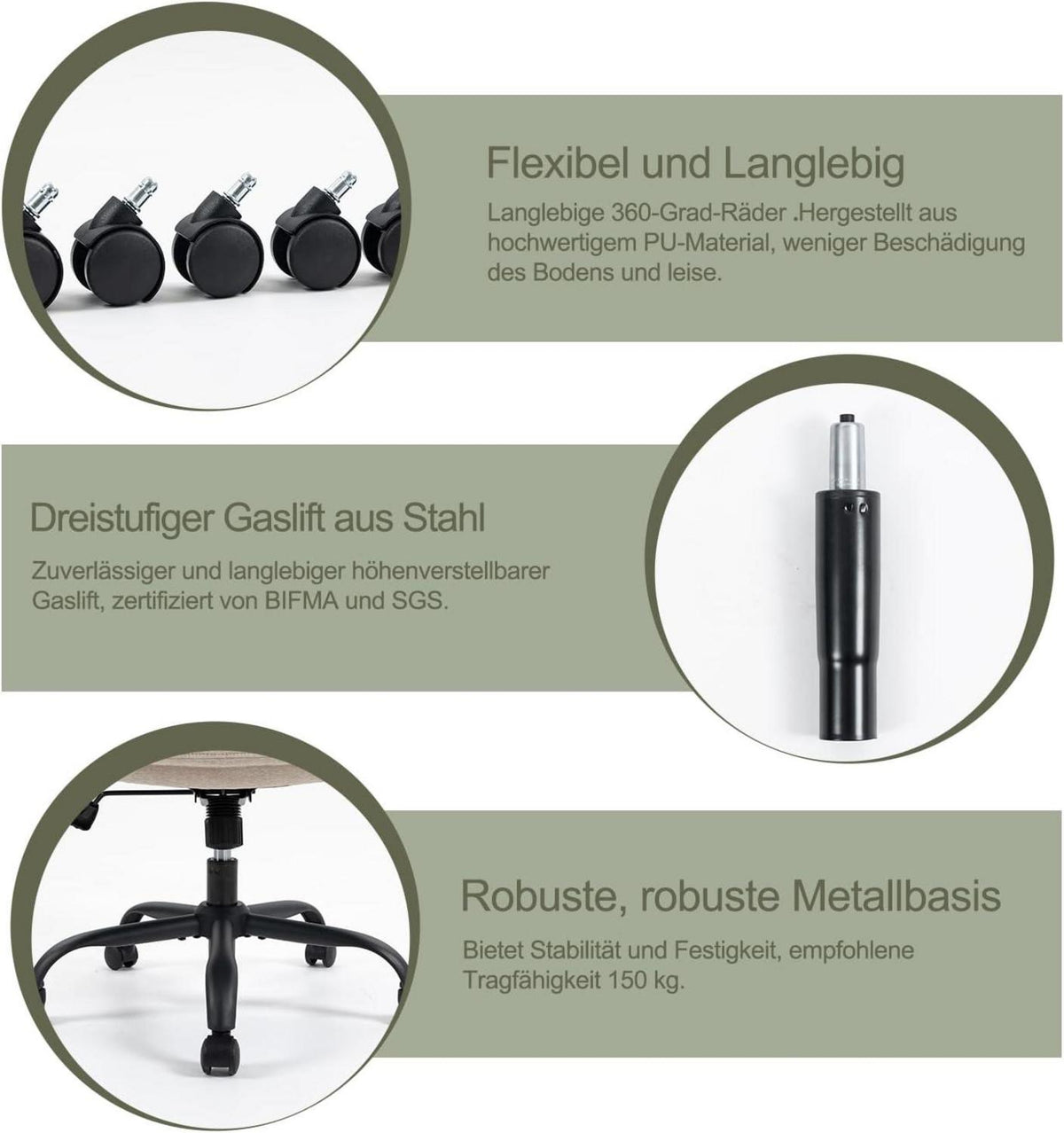 Ergonomischer Bürostuhl mit Rückenlehne und Armlehne - Höhenverstellbar - Hohe Rückenlehne - Wippfunktion