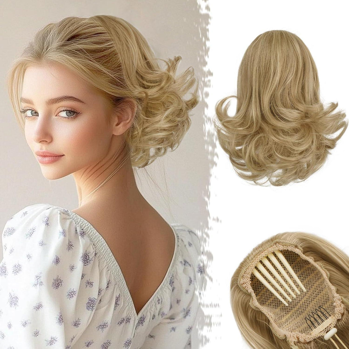 25 cm Wellige Pferdeschwanz Zopf Extensions Goldene Blond Highlights