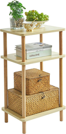 Beistelltisch mit 3 Ebenen 39x29x68.5cm Natürliches Holz Design