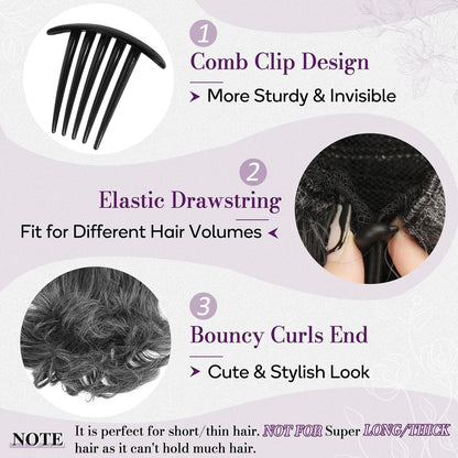 Ponytail Extension 25cm Welliges Haarteil Grau Synthetisch