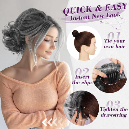 25cm Graues Pferdeschwanz-Haarteil, Wellige Ponytail