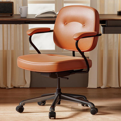 Schreibtischstuhl Retro Design Leder Braun Bürostuhl mit Armlehnen
