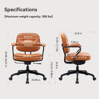 SIHOO L3D Bürostuhl Leder Braun Retro Design Drehbar mit