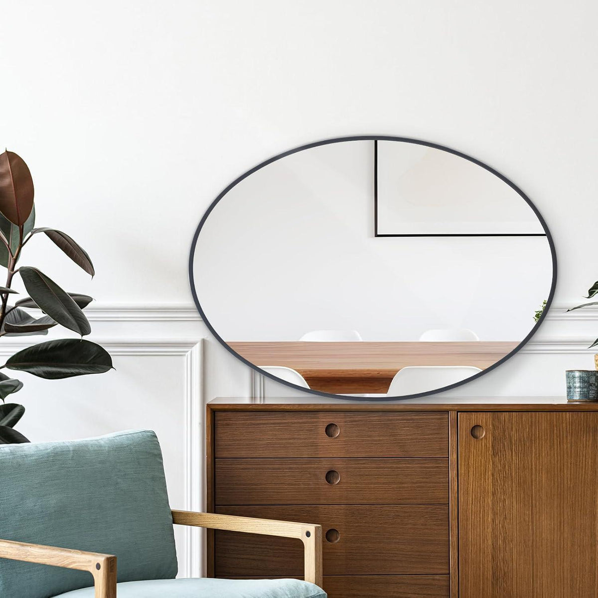 Oval Wandspiegel 51x71 cm – Moderner Badspiegel Schwarz