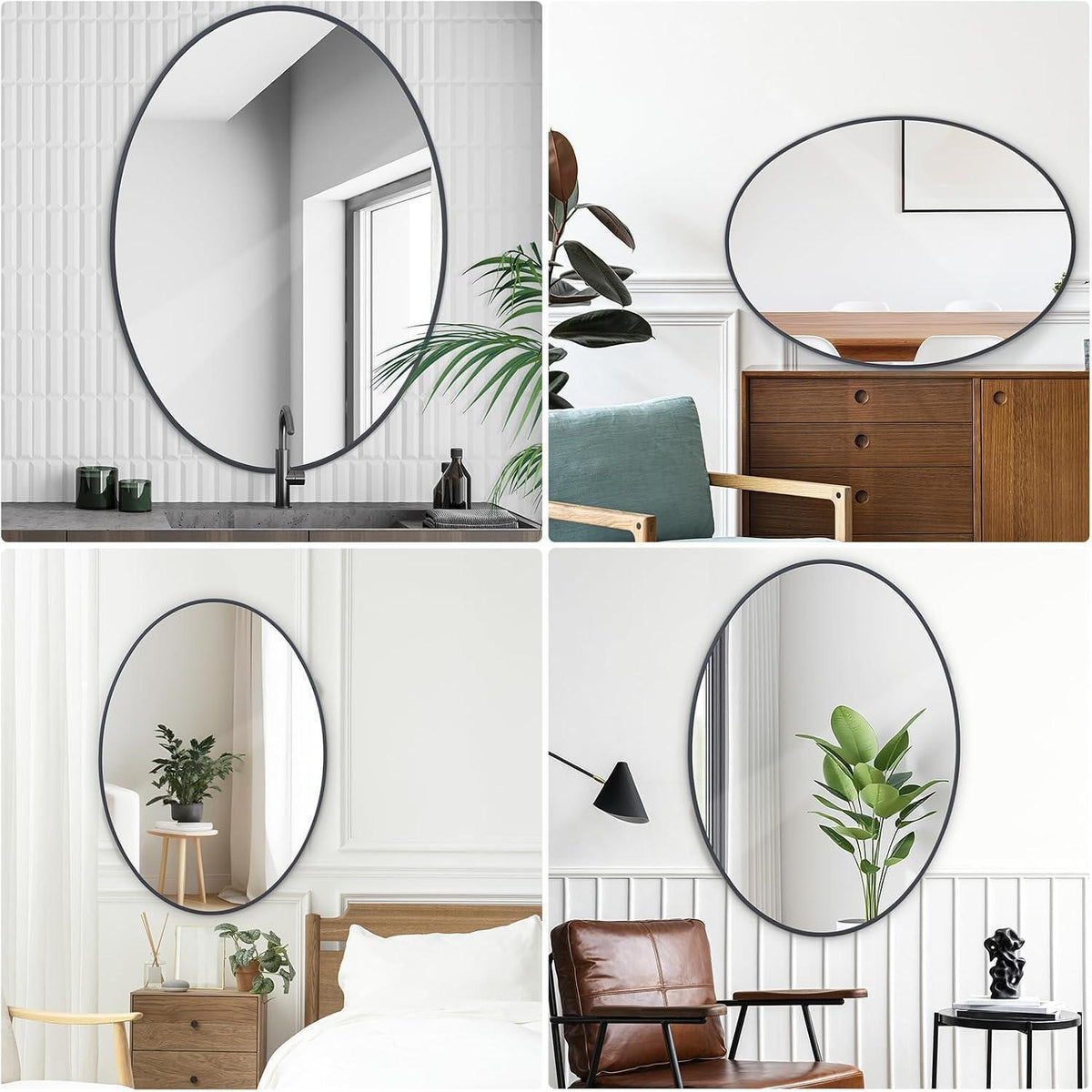 Oval Wandspiegel 51x71 cm – Moderner Badspiegel Schwarz