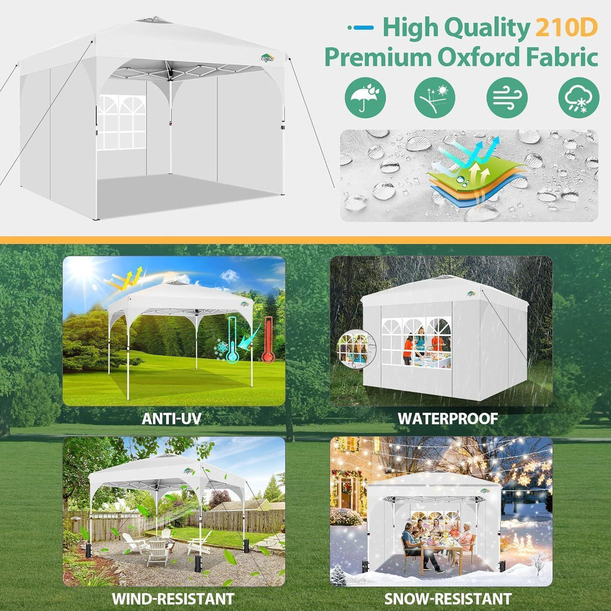 3x3m Faltpavillon Wasserdicht mit 3 Seitenteilen & Sandsäcken