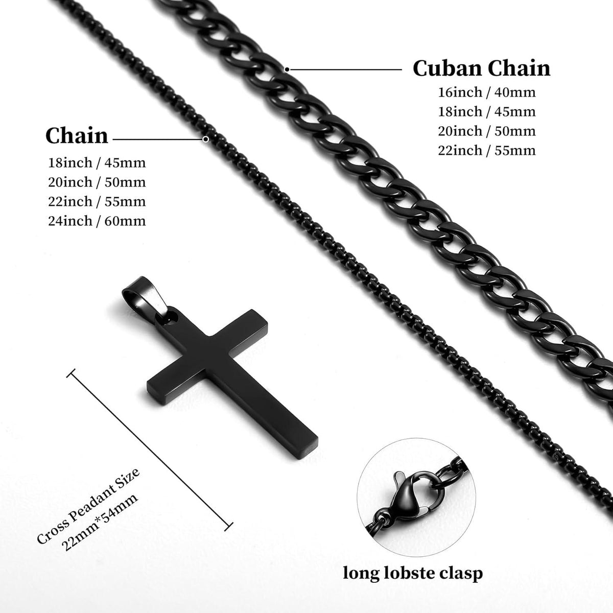 Herren Halskette Kreuz Edelstahl Kubanische Kette Geschenk