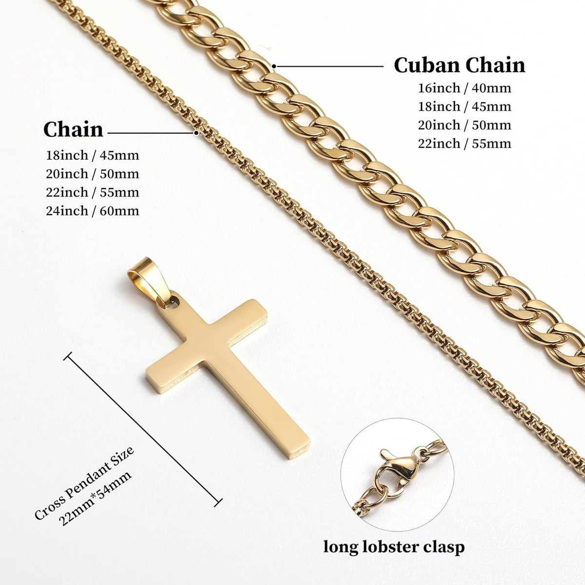 Herren Kreuz Halskette Set Edelstahl Kubanische Kette Silber