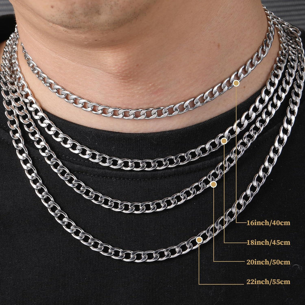 Kreuz Kette Herren Edelstahl Halskette Kubanische Anhänger Silber Gold