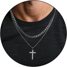 Kreuz Anhänger Halskette Herren Kubanische Kette Silber Gold Schwarz