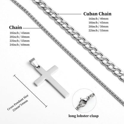 Herren Halskette 2Pcs Kreuz Anhänger Silber Kubanische Kette