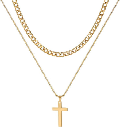 Kreuz Halskette Set Silber Gold Schwarz Kubanische Kette