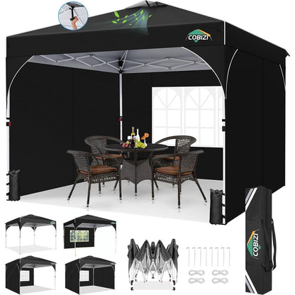 Faltpavillon 3x3m Wasserdicht Stabil UV Schutz 50+ mit Seitenwänden Schwarz